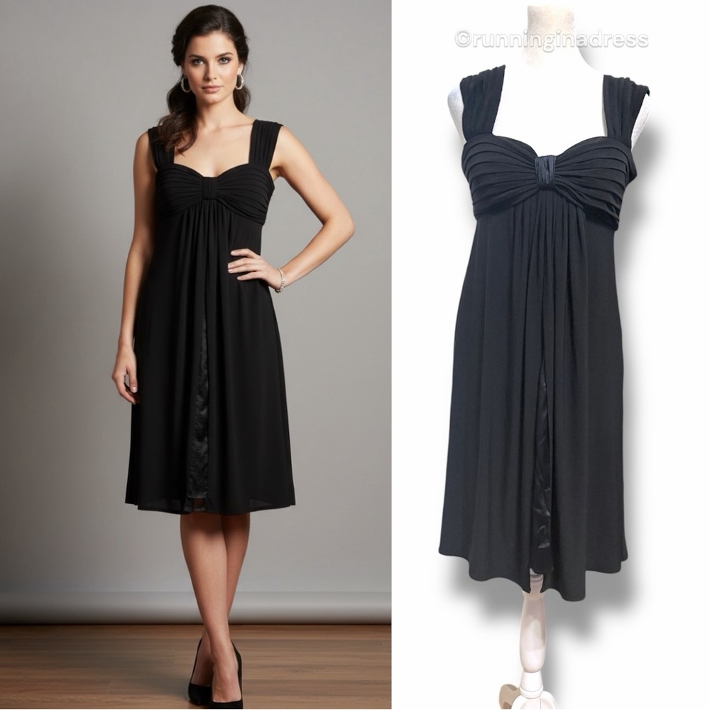 Y2K Jones New York Black Split Front Empire Waist Babydoll Cocktail Dress Size 6